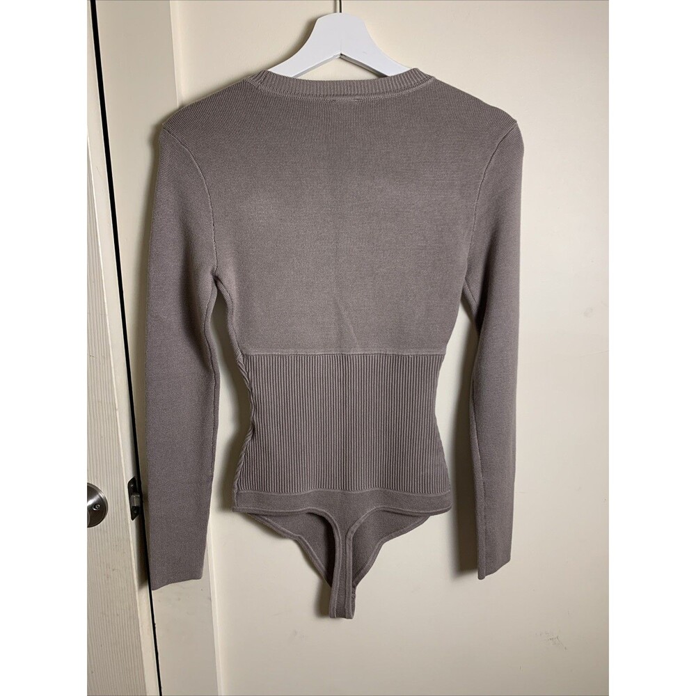 ABERCROMBIE & FITCH Taupe Crew Neck Bodysuit Long Sleeve Corset Ribbed Small Y2K - Picture 7 of 9